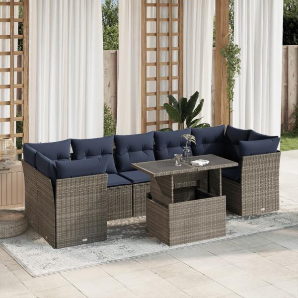 ARDEBO.de - 8-teiliges Gartensofa-Set mit Kissen, grau, Polyrattan