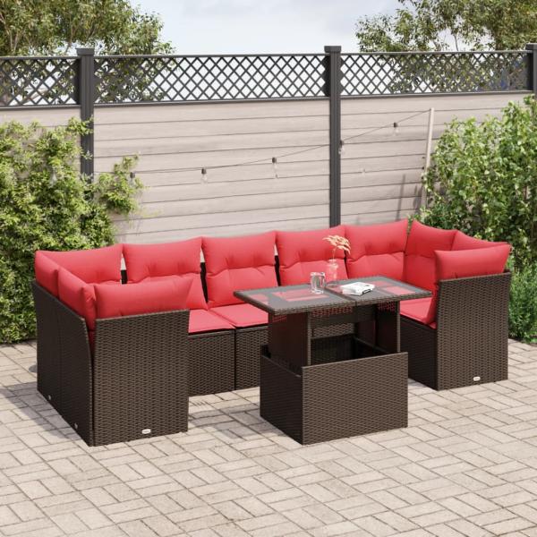 ARDEBO.de - 8-teiliges Gartensofa-Set mit Kissen, braun, Polyrattan