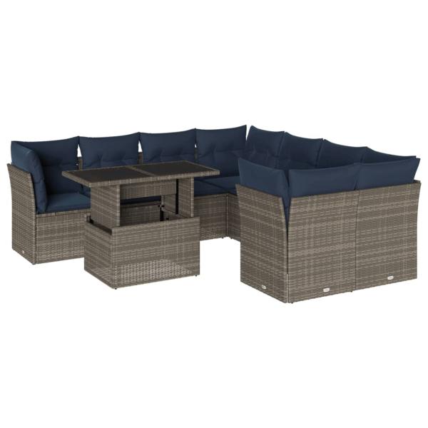 9-teiliges Gartensofa-Set mit Kissen, grau, Polyrattan