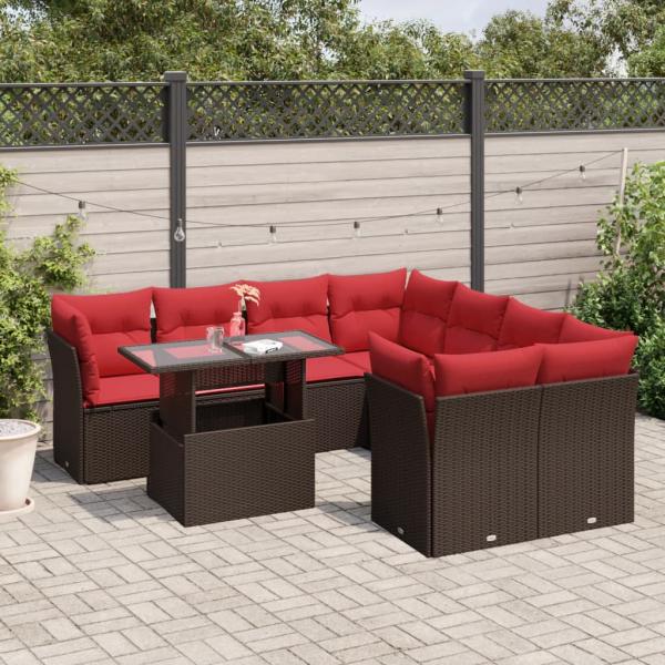 ARDEBO.de - 9-teiliges Gartensofa-Set mit Kissen, braun, Polyrattan