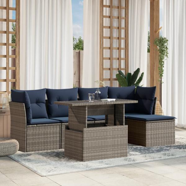 ARDEBO.de - 6-teiliges Gartensofa-Set mit Kissen, grau, Polyrattan