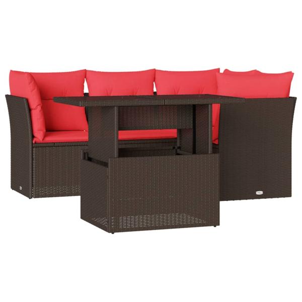 5-teiliges Gartensofa-Set mit Kissen, braun, Polyrattan