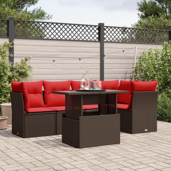 ARDEBO.de - 6-teiliges Gartensofa-Set mit Kissen, braun, Polyrattan