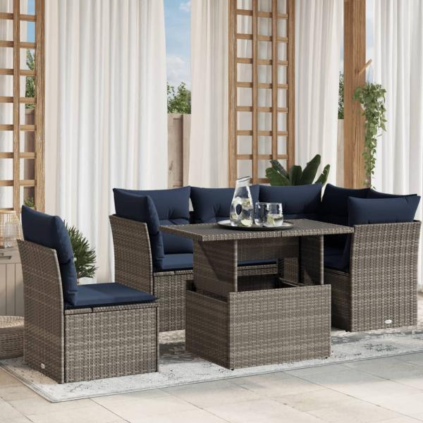 ARDEBO.de - 6-teiliges Gartensofa-Set mit Kissen, grau, Polyrattan