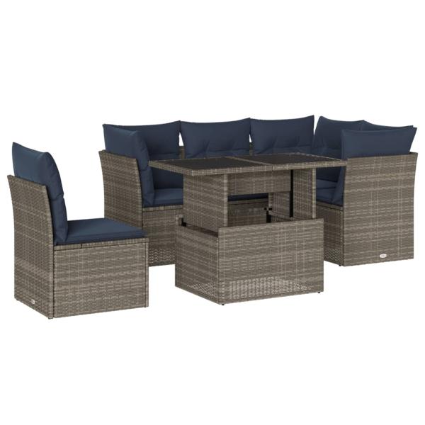 6-teiliges Gartensofa-Set mit Kissen, grau, Polyrattan