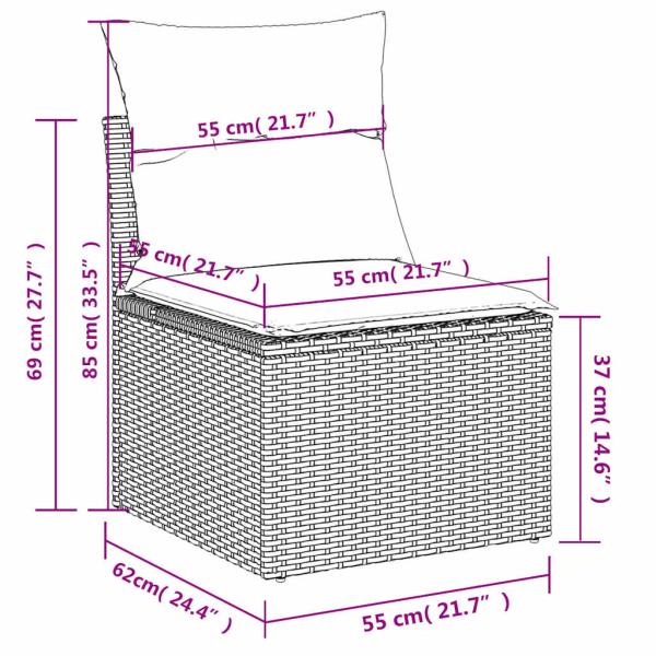 7-teiliges Gartensofa-Set mit Kissen, schwarzes Polyrattan