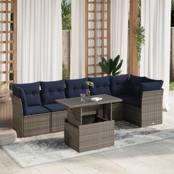 ARDEBO.de - 7-teiliges Gartensofa-Set mit Kissen, grau, Polyrattan