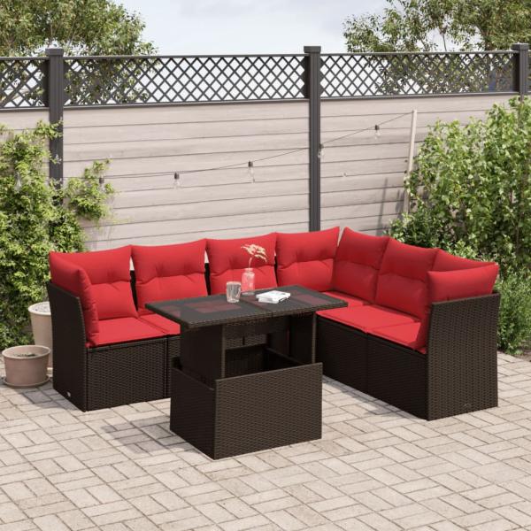 ARDEBO.de - 7-teiliges Gartensofa-Set mit Kissen, braun, Polyrattan
