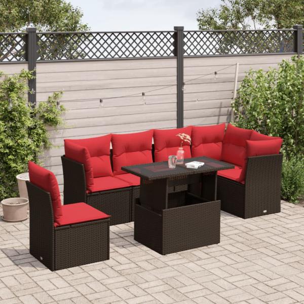 ARDEBO.de - 7-teiliges Gartensofa-Set mit Kissen, braun, Polyrattan