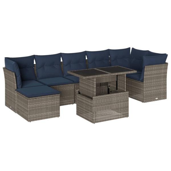 8-teiliges Gartensofa-Set mit Kissen, grau, Polyrattan