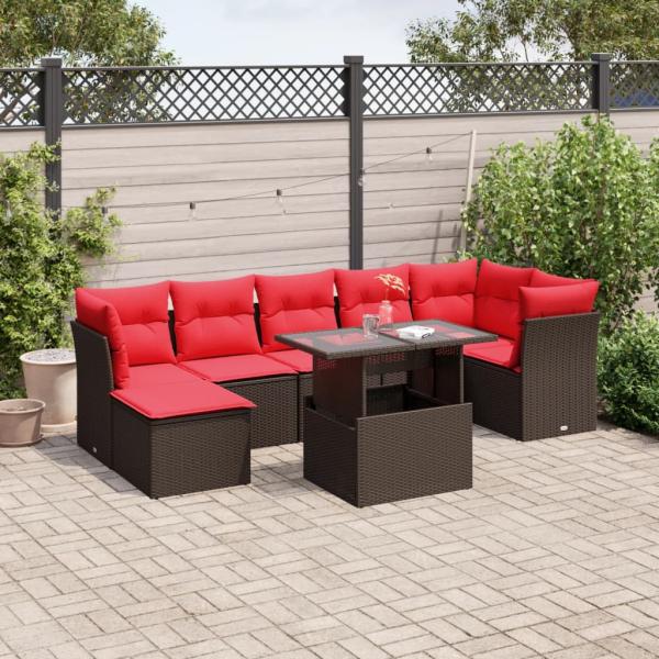 ARDEBO.de - 8-teiliges Gartensofa-Set mit Kissen, braun, Polyrattan