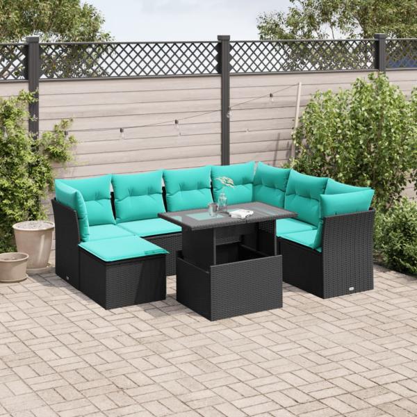 ARDEBO.de - 8-teiliges Gartensofa-Set mit Kissen, schwarzes Polyrattan