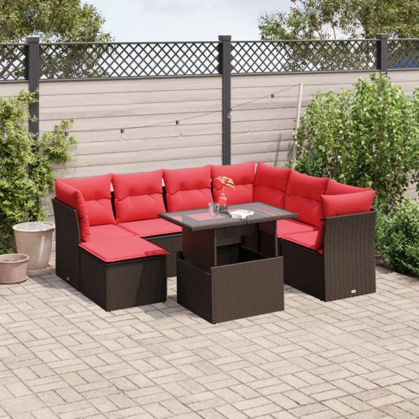 ARDEBO.de - 8-teiliges Gartensofa-Set mit Kissen, braun, Polyrattan
