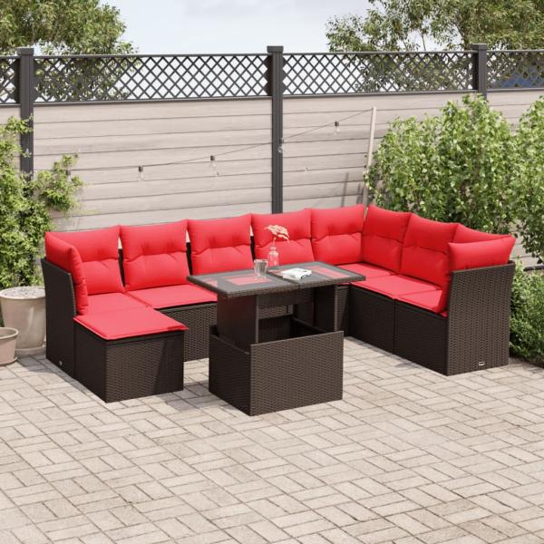 ARDEBO.de - 9-teiliges Gartensofa-Set mit Kissen, braun, Polyrattan