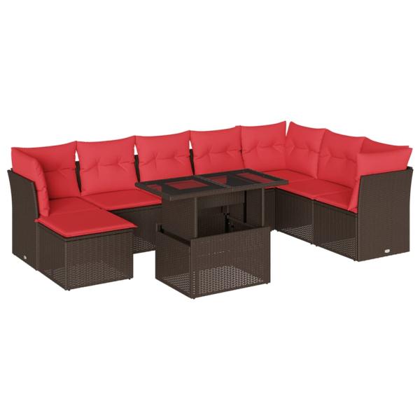 9-teiliges Gartensofa-Set mit Kissen, braun, Polyrattan
