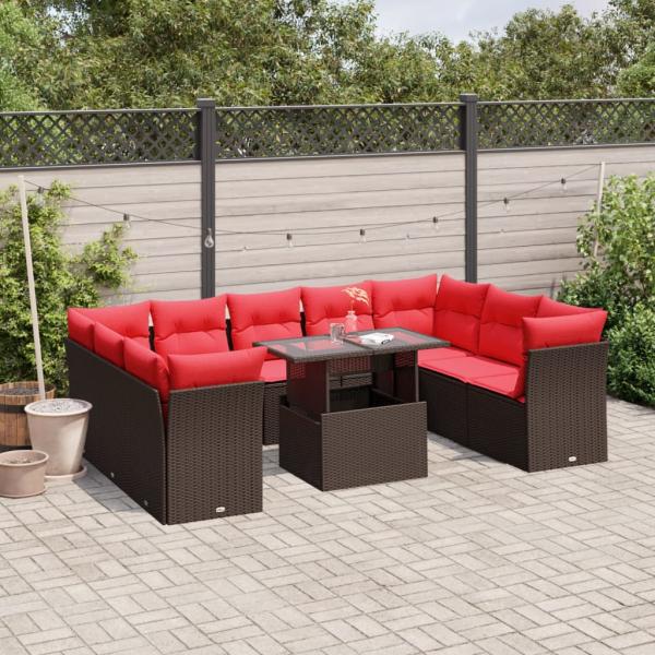 ARDEBO.de - 10-teiliges Gartensofa-Set mit Kissen, braun, Polyrattan
