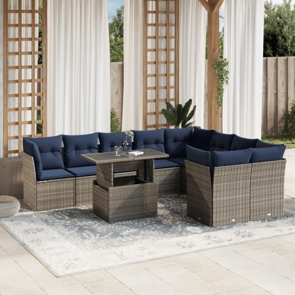 ARDEBO.de - 10-teiliges Gartensofa-Set mit Kissen, grau, Polyrattan