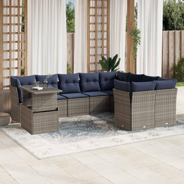 ARDEBO.de - 10-teiliges Gartensofa-Set mit Kissen, grau, Polyrattan