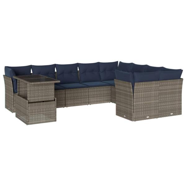 10-teiliges Gartensofa-Set mit Kissen, grau, Polyrattan