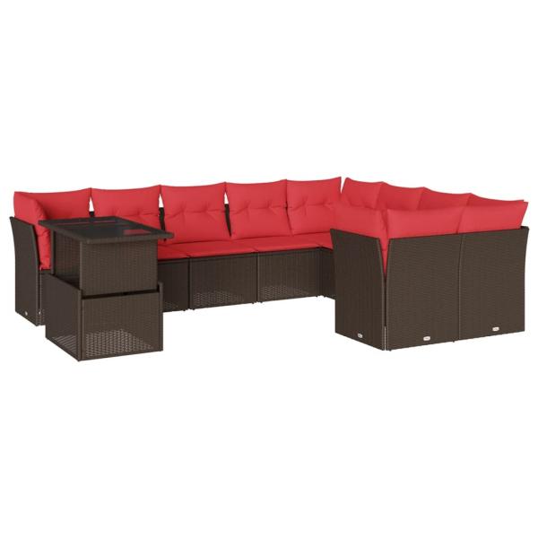 10-teiliges Gartensofa-Set mit Kissen, braun, Polyrattan