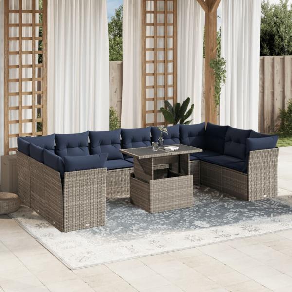ARDEBO.de - 11-teiliges Gartensofa-Set mit Kissen, grau, Polyrattan