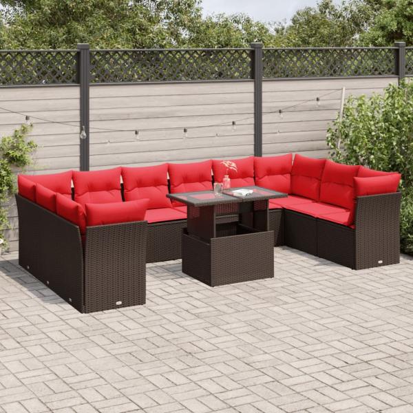 ARDEBO.de - 11-teiliges Gartensofa-Set mit Kissen, braun, Polyrattan