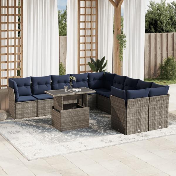 ARDEBO.de - 11-teiliges Gartensofa-Set mit Kissen, grau, Polyrattan