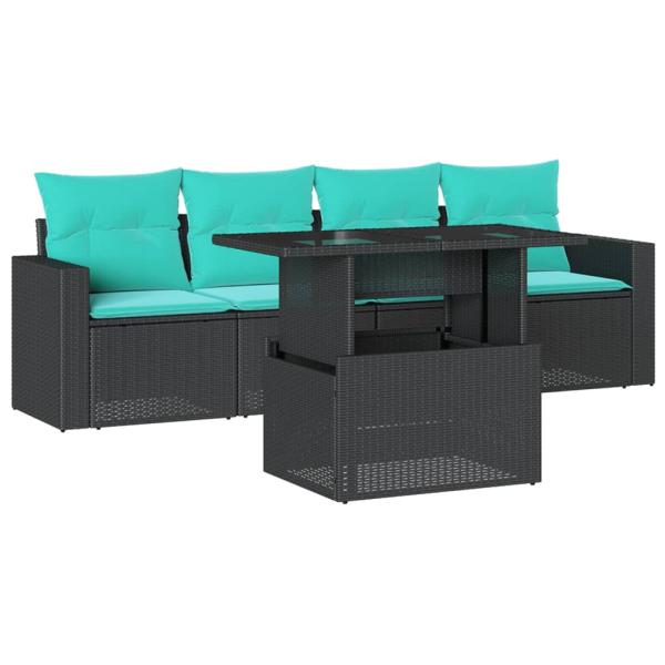 ARDEBO.de - 5-teiliges Gartensofa-Set mit Kissen, schwarzes Polyrattan