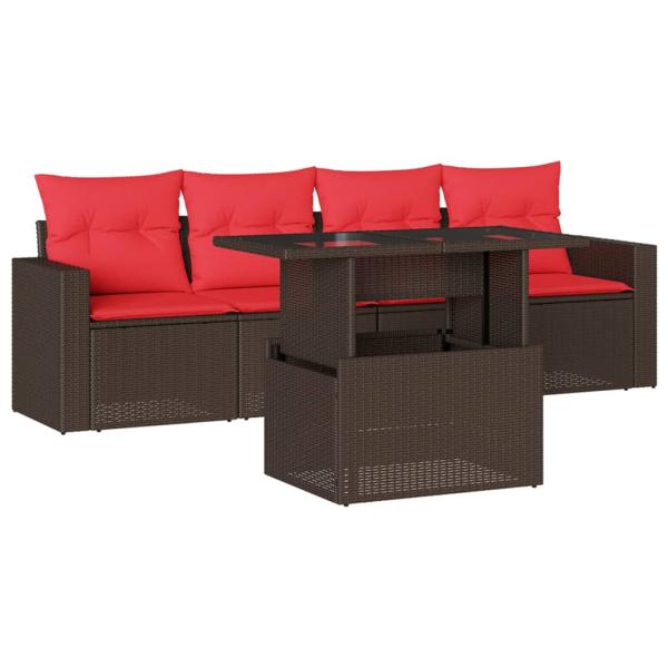 5-teiliges Gartensofa-Set mit Kissen, braun, Polyrattan