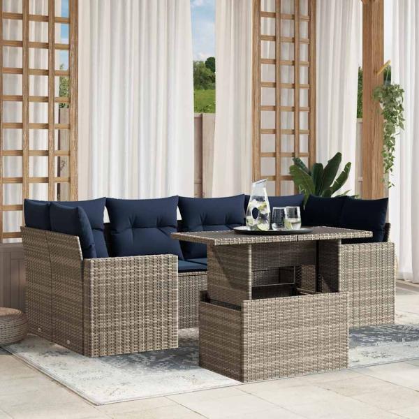 ARDEBO.de - 7-teiliges Gartensofa-Set mit Kissen, grau, Polyrattan