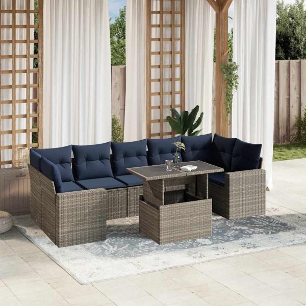 ARDEBO.de - 8-teiliges Gartensofa-Set mit Kissen, grau, Polyrattan
