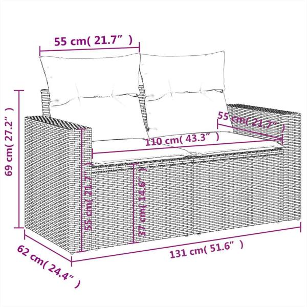 9-teiliges Gartensofa-Set mit Kissen, grau, Polyrattan