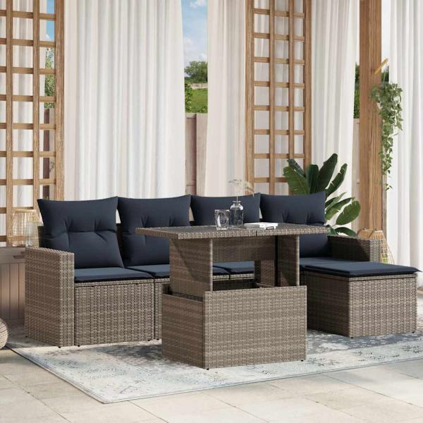ARDEBO.de - 6-teiliges Gartensofa-Set mit Kissen, grau, Polyrattan