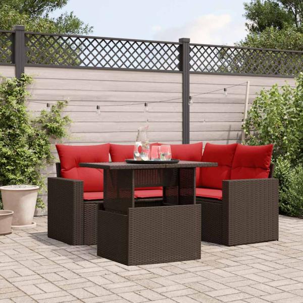 ARDEBO.de - 5-teiliges Gartensofa-Set mit Kissen, braun, Polyrattan