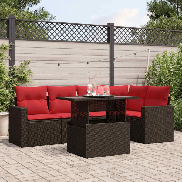 ARDEBO.de - 6-teiliges Gartensofa-Set mit Kissen, braun, Polyrattan