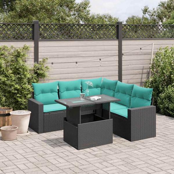 ARDEBO.de - 6-teiliges Gartensofa-Set mit Kissen, schwarzes Polyrattan
