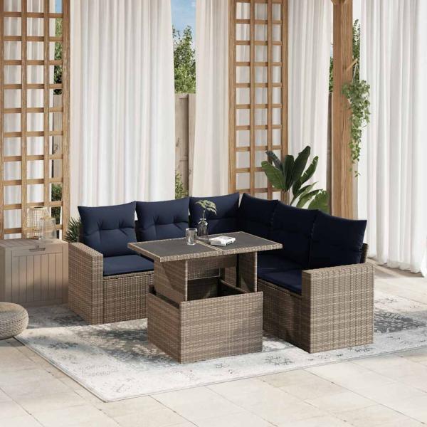 ARDEBO.de - 6-teiliges Gartensofa-Set mit Kissen, grau, Polyrattan