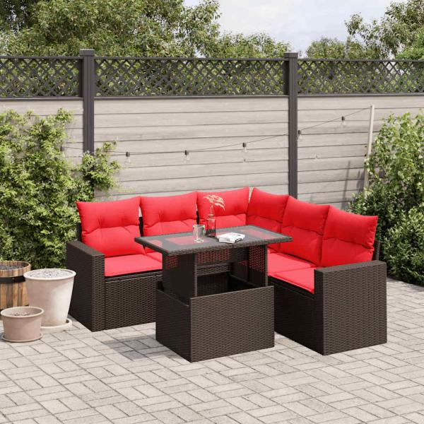 ARDEBO.de - 6-teiliges Gartensofa-Set mit Kissen, braun, Polyrattan