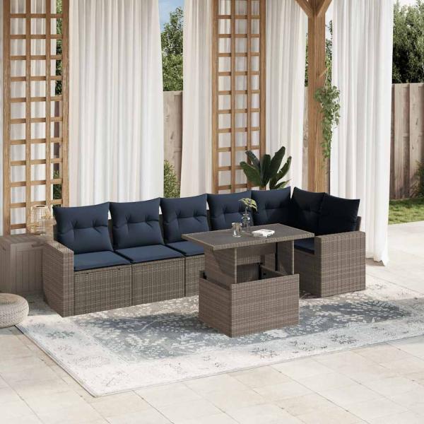 ARDEBO.de - 7-teiliges Gartensofa-Set mit Kissen, grau, Polyrattan