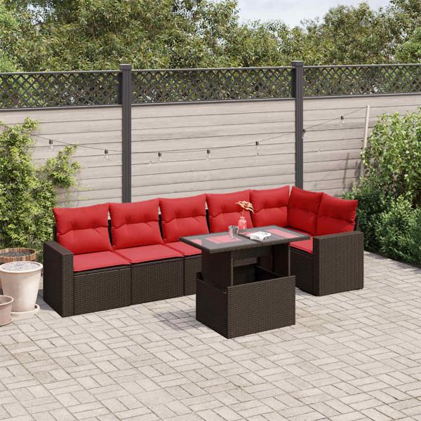 ARDEBO.de - 7-teiliges Gartensofa-Set mit Kissen, braun, Polyrattan