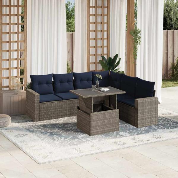 ARDEBO.de - 7-teiliges Gartensofa-Set mit Kissen, grau, Polyrattan