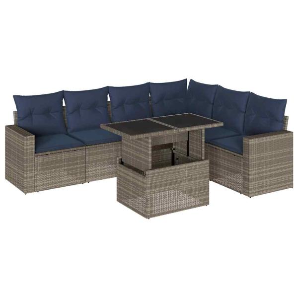 7-teiliges Gartensofa-Set mit Kissen, grau, Polyrattan