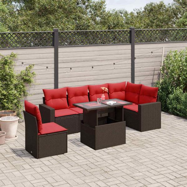 ARDEBO.de - 7-teiliges Gartensofa-Set mit Kissen, braun, Polyrattan