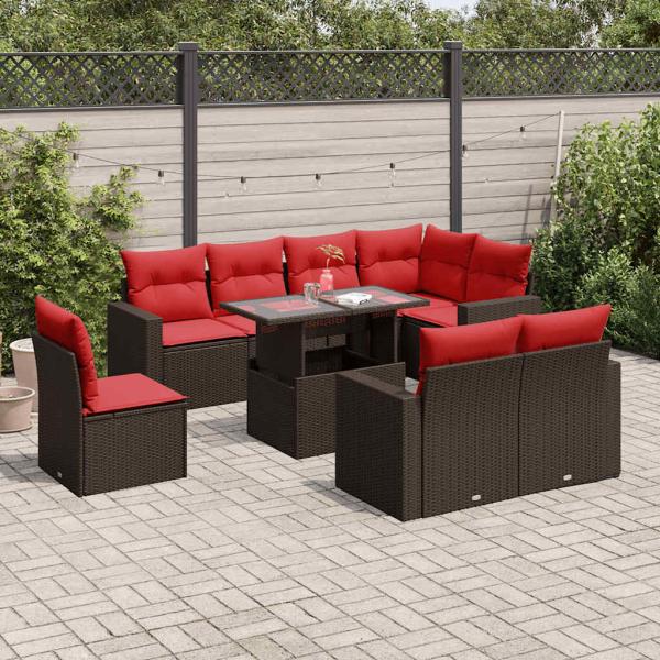 ARDEBO.de - 9-teiliges Gartensofa-Set mit Kissen, braun, Polyrattan