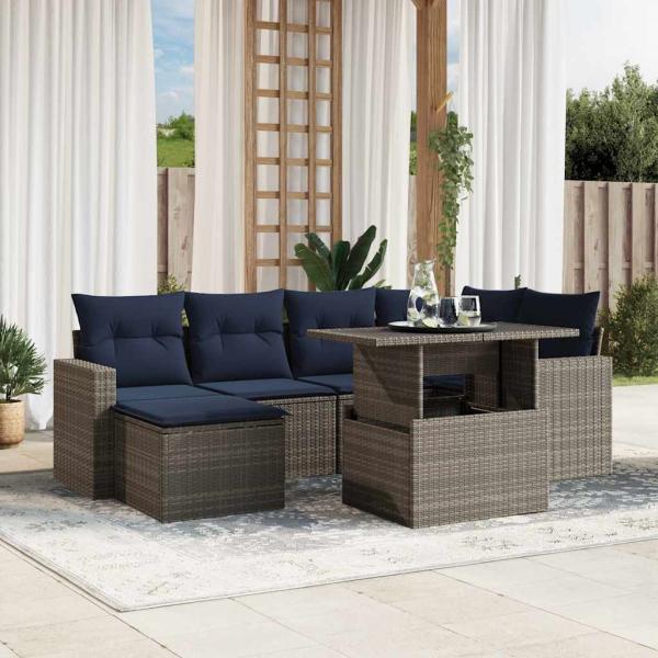 ARDEBO.de - 7-teiliges Gartensofa-Set mit Kissen, grau, Polyrattan
