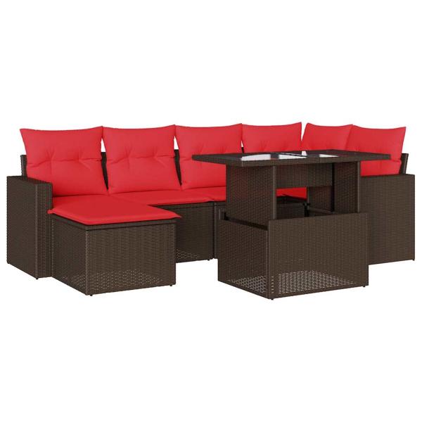 7-teiliges Gartensofa-Set mit Kissen, braun, Polyrattan