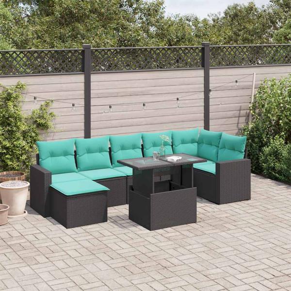 ARDEBO.de - 8-teiliges Gartensofa-Set mit Kissen, schwarzes Polyrattan