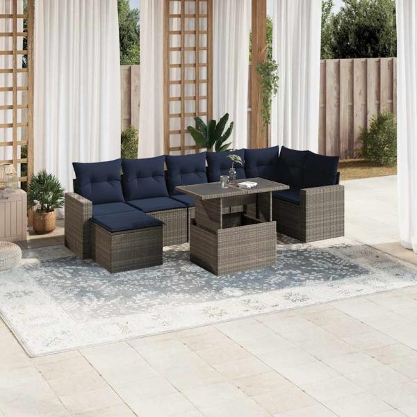 ARDEBO.de - 8-teiliges Gartensofa-Set mit Kissen, grau, Polyrattan