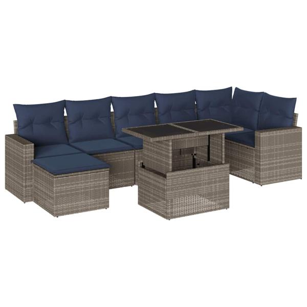 8-teiliges Gartensofa-Set mit Kissen, grau, Polyrattan