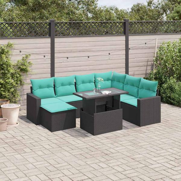 ARDEBO.de - 8-teiliges Gartensofa-Set mit Kissen, schwarzes Polyrattan